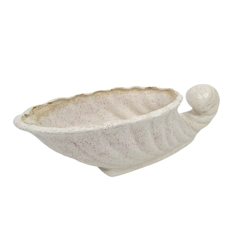 Vintage USA 200 Ceramic Seashell Planter Tabletop Serving Bowl Speckled Cream